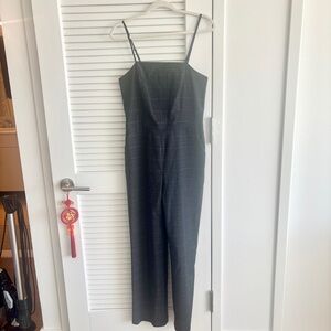 Banana Republic Gray Windowpane Spaghetti-Strap Jumpsuit
